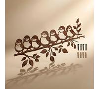 BGJJGT Metal Garden Wall Art, Weatherproof 7 Birds on Branch Silhouette Sculpture, 38cm Rust-Resistant Black Iron Fence Ornaments for Outdoor, Living Room, Shed Home Decor (Rusted Version)