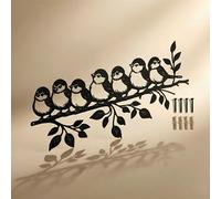 BGJJGT Metal Garden Wall Art, Weatherproof 7 Birds on Branch Silhouette Sculpture, 38cm Rust-Resistant Black Iron Fence Ornaments for Outdoor, Living Room, Shed Home Decor (Black Anti-rust Version)
