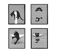 BGJJGT Metal Wall Art, Black Metal Cat Art Wall Decor Modern Minimalist Stripe Painting for Cat Lovers Owners Housewarming Home Living Room Bathroom Corridor Bedroom Office Decor Gift (4PCS)