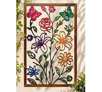 BGJJGT Metal Wall Art Decor, Rust-Proof Floral Wall Sculptures with Hollow-Out Design, Modern Flower Butterfly Decorations for Garden Fence, Living Room, Bedroom Patio, 38x24cm (Color (Cutout))