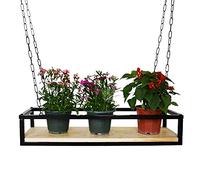 BGKASYHI DCTPETHM Ceiling Shelf Kitchen Hanging Wine Rack Storage Organizer Pot Pan Rack, Flower Stand Decor Display Holder for Balcony Living Room - 60cm~150cm - Wood and Black Metal Iron