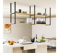BGKASYHI DCTPETHM Modern Ceiling Hanging Floating Storage Rack & Shelves, Pot Pan Rack Wine Holder for Home Kitchen Bar Decor Display Flower Stand Black - Wood and Metal Iron (Size : 100x30