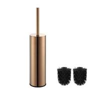 BGL 304 Stainless Steel Toilet Brush and Holder Set, Freestanding Long Handle Toilet Bowl Cleaner with 2 ABS Brush Heads, Rose Gold Round Stand Bathroom Accessories