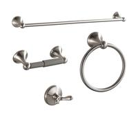 BGL Bathroom Accessories Set, Glossy Stain Nickel Expandable Towel Bar 4-Piece Bathroom Accessory Set Wall Mounted Towel Ring Robe Hook Toilet Paper Holder Towel Holder