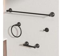 BGL Bathroom Accessory Set, Matte Black Adjustable Expandable Towel Bar 4-Piece Bathroom Hardware Set Wall Mounted Robe Hook Toilet Paper Holder Towel Ring Towel Bar