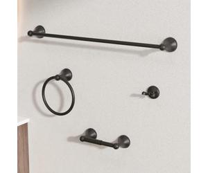 BGL Bathroom Accessory Set, Matte Black Adjustable Expandable Towel Bar 4-Piece Bathroom Hardware Set Wall Mounted Robe Hook Toilet Paper Holder Towel Ring Towel Bar