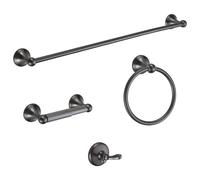 BGL Bathroom Hardware Set Gunmetal Grey 4-Piece Bathroom Accessories Set Wall Mounted Adjustable Towel Bar Robe Hook Toilet Paper Holder Towel Ring Paint Spraying Grey