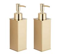 BGL Soap Dispenser 2 Pack, 180ml 304 Stainless Steel Refillable Liquid Hand Soap Dispensers with ABS Pump, Square Standing Pump Bottles for Bathroom & Kitchen, Gold