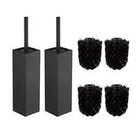BGL Square Toilet Brush with Holder,Stainless Steel 304 Rubber Painted Toilet Bowl Brush and Holder for Bathroom,2 Cleaner Brush Heads,Black