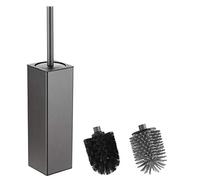BGL Toilet Brush and Holder Set Grey, Aluminium Loo Brush with 1 Silicone Heads & Removable Inner Cup, Compact Square Design for Bathroom, Space-Saving Toilet Cleaner