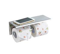 BGL Toilet Paper Holder - Stainless Steel Toilet Paper Roll Holder with Shelf Wall Mounted for Bathroom (Silver, Double Head)