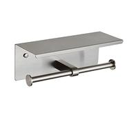 BGL Toilet Paper Holder with Shelf Brushed Nickel Double Head Toilet Tissue Roll Holder Stainless Steel Adhesive No Drill Wall Mount for Bathroom