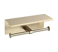BGL Toilet Paper Holder with Shelf Matte Brushed Gold Double Head Toilet Tissue Roll Holder 304 Stainless Steel Wall Mount for Bathroom