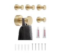 BGL Wall Hooks Brushed Gold - Set of 5 | Rustproof Metal Towel Hooks for Bathroom & Kitchen | Self-Adhesive or Wall Mounted