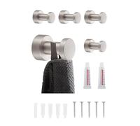BGL Wall Hooks Brushed Nickel - Set of 5 | Rustproof Metal Towel Hooks for Bathroom & Kitchen | Self-Adhesive or Wall Mounted