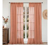 BGment 96 Inches Long Linen Curtains for Living Room, Terracotta Semi Sheer Window Drapes Rustic Textured for Farmhouse Bedroom Dining Room Rod Pocket Boho Lightweight, 2 Panels Set, Each 52 Inch Wide
