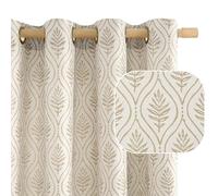 BGment Beige Linen Curtains for Living Room, French Country Leaf Jacquard Botanical Pattern Cottage Core Boho Vintage Grommet Light Filtering Semi Sheer Linen Curtains, 2 Panels, 52 x 84 Inch