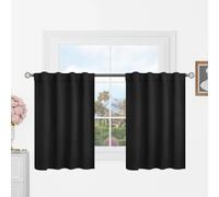 BGment Black Small Kitchen Window Curtains Over Sink - 36 Inch Length Rod Pocket and Back Tab Thermal Insulated Short Curtains for Cafe/RV Camper/Bathroom, 2 Panels, Each 34 x 36 inch