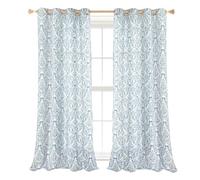BGment Blue Boho Curtains for Living Room - Linen Leaf Paisley Floral Pattern Light Filtering Grommet Window Semi Sheer Drapes for Farmhouse, 2 Panels, 52 x 90 Inch