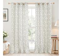 BGment Brown Boho Curtains for Living Room - Linen Leaf Paisley Pattern Light Filtering Window Grommet Semi Sheer Drapes for Farmhouse, 2 Panels, 52 x 90 Inch