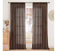 BGment Brown Linen Curtains 80 Inches Long for Living Room, Window Drapes Semi Sheer Rustic Textured for Farmhouse Beroom Dining Room Decor Rod Pocket Lightweight, 2 Panels Set, Each 52 Inch Wide