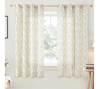 BGment Champagne Boho Curtains for Bedroom - Linen Leaf Paisley Floral Pattern Light Filtering French Country Grommet Window Semi Sheer Drapes for Farmhouse, 2 Panels, 52 x 63 Inch