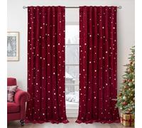 BGment Christmas Velvet Curtains with Snow Silver Printed 90 Inches Long, Elegant Thermal Insulated Blackout Back Tab and Rod Pocket Curtains for Living Room, 2 Panels, 52 x 90 Inch, Burgundy Red