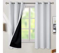 BGment Greyish White 100% Blackout Curtains for Bedroom 63 Inch Length 2 Panels Set, Thermal Insulated Full Light Blocking Grommet Noise Cancelling Window Curtains for Nursery, 42 Inch Wide Each