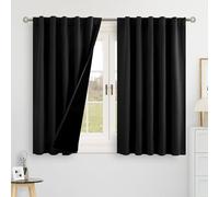 BGment Halloween Black 100% Blackout 48 Inch Curtains for Small Window, Rod Pocket and Back Tab Double Layer Black Out Thermal Insulated Room Darkening Curtain for Kitchen, 2 Panels, Each 42 x 48 Inch
