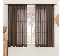 BGment Linen Curtains 54 Inch Length for Window, Brown Sheer Drapes Lightweight Rustic Country Textured for Farmhouse Bedroom Kitchen Cafe Bathroom Decor Rod Pocket, 2 Panels Set, Each 42 Inch Wide