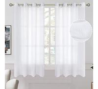 BGment Linen Look Semi Sheer White Curtains for Bedroom, 63 Inch Grommet Light Filtering Casual Textured Privacy Curtains for Living Room, 2 Panels, 52 x 63 Inch