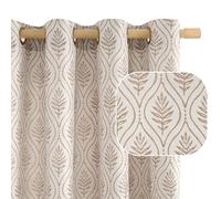 BGment Mocha Cottage Core Curtains for Living Room, French Country Leaf Jacquard Botanical Pattern Boho Vintage Grommet Window Decor Semi Sheer Linen Curtains, 2 Panels, 52 x 90 Inch