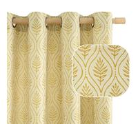 BGment Mustard Yellow Cottage Core Curtains for Living Room, French Country Leaf Jacquard Botanical Pattern Boho Vintage Grommet Window Decor Semi Sheer Linen Curtains, 2 Panels, 52 x 90 Inch