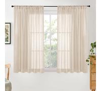 BGment Natural Linen Curtains 48 Inch Length for Windows, Drapes Light Filtering for Short Farmhouse Bathroom Cafe Decor Rustic Lightweight Rod Pocket, 2 Panels Set, 42 Inch Wide Each Panel