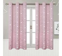 BGment Pink Curtains for Girls Bedroom, Short Star and Moon Blackout Curtains for Nursery, Thermal Insulated Room Darkening Kids Window Curtains with Grommet, 42 W x 54 L, 2 Panels, Light Pink