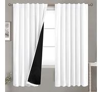 BGment Pure White 100% Blackout Curtains with Black Liner, Rod Pocket and Back Tab Double Layer Full Room Darkening Window Thermal Curtains for Bedroom, 2 Panels, Each 52 x 72 Inch