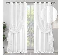 BGment Pure White Room Darekening Curtains 108 inches Long with Sheer Overlay, Grommet Mix and Match Double Layer Silver Printed Thermal Insulated Curtains for Living Room, 2 Panels, 52 x 108 Inch