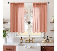 BGment Rust Terracotta Linen Kitchen Window Curtains 40 Inch Length, Short Burnt Orange Drapes Semi Sheer for Cafe Over Sink Bathroom Decor with Rod Pocket Lightweight, 2 Panels Set, Each 42 Inch Wide