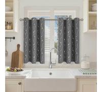 BGment Short Blackout Curtains 36 Inches Length for Small Window, Grommet Thermal Insulated Window Drapes with Wave Line and Dots Printed for Kitchen Bedroom, 2 Panels, Each 42 x 36 Inch, Dark Grey
