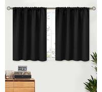 BGment Short Curtains 30 Inches Length for Window - Rod Pocket Room Darkening 42 Inch Width Blackout Drapes for Kitchen Bathroom Basement Cafe, Black, 2 Panels, 42 x 30 Inch