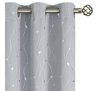 BGment Short Room Darkening Curtains 45 Inches Long, Grommet Thermal Insulated Blackout Curtains with Wave Line and Dots Printed for Bedroom Bathroom Cafe, 2 Panels, Each 42 x 45 Inch, Light Grey