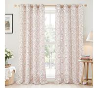 BGment Terracotta Boho Curtains for Living Room - Linen Leaf Paisley Pattern Light Filtering Farmhouse Window Grommet Semi Sheer Drapes, 2 Panels, 52 x 96 Inch