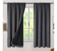 BGment Thermal Insulated 100% Blackout Curtains for Bedroom with Black Liner, Double Layer Full Room Darkening Noise Reducing Rod Pocket Curtain (52W x 63L, Dark Grey)