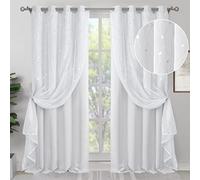 BGment White Blackout Curtains with Sheer Overlay, Double Layer Nursery Drapes Grommet Silver Printed Thermal Insulated Panels for Bedroom/Living/Kide Room, 2 Panels Each 52 x 84 Inch, Greyish White