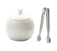 BgnEhRfL Sugar bowl with lid sugar bowl Ceramic Sugar Bowl with Lid and Sugar Cubes Tongs, 15.5 Ounces White Porcelain Sugar Holder Container for Home and Kitchen