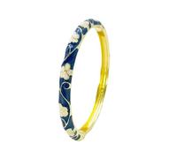 BgnEhRfL Cloisonne Enamel Thin Flower Bangle Spring Hinged Cuff Bracelets for Women Chinese Ethnic Traditional Handcrafts Jewelry(Blue-5.9cmx0.7cm)