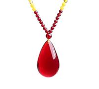 BgnEhRfL Jade,Pendant Necklace, Feng Shui Red Jade Necklace Beeswax Amber Water Drops Fashion Auspicious