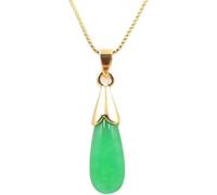 BgnEhRfL Natural Feng Shui Green Jade NecklaceWater Drops Flower Bracket