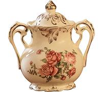 BgnEhRfL Sugar Bowl with lid Sugar Bowl Red Floral Patterns Sugar Bowl with Lid, Ceramics Vintage Sugar Container Spice Jar Seasoning Box, 12oz