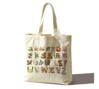 Bgohrd Animals Alphabets Tote Bag For Women Man, ABC Letters Learning Tote Bag, Reusable Work Shopping Grocery Shoulder Bags, Animal Lovers Gifts, Aesthetic Canvas Cute Animal Tote Bags -A17